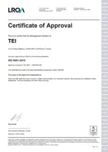 ISO 9001 certificate for TEI